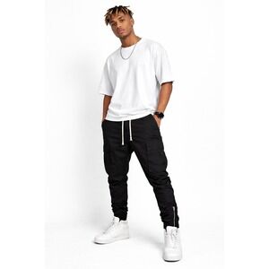 Blackicon Mens Cargo Jogger Pants Black Cotton Elastic Waist Ankle Zip Sz M